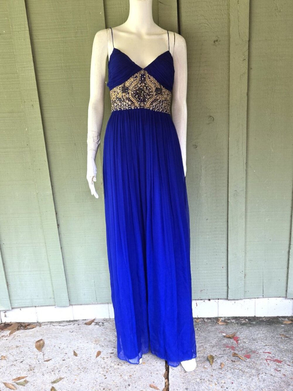 AIDAN MATTOX Blue Silk Embroidered Sequin Formal Gown Evening Dress 4